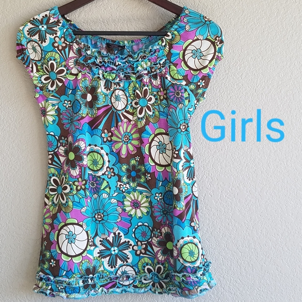 Boho chic short sleeve 70's inspired blouse XL
